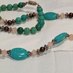Vintage Turquoise and Brown Beaded Necklace
